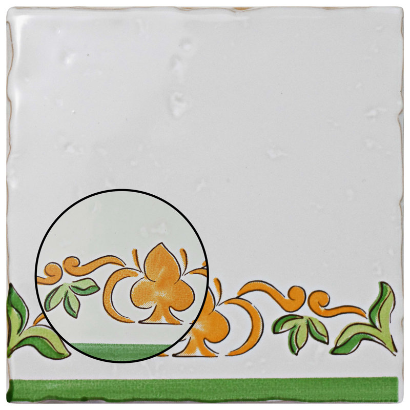 Novecento Tira Paterna 5.13" x 5.13" Ceramic Decorative Accent Tile in Green/Orange