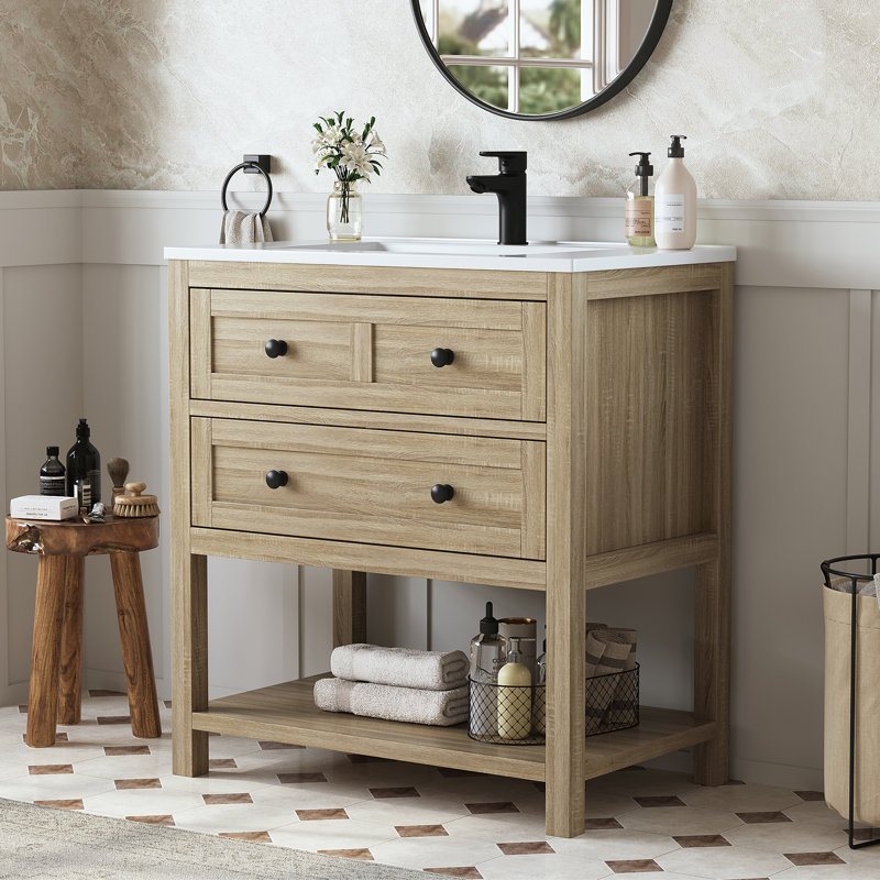 Ensemble de meuble-lavabo simple autoportant 30 po avec surface en composite Allensville, 30", Chêne clair