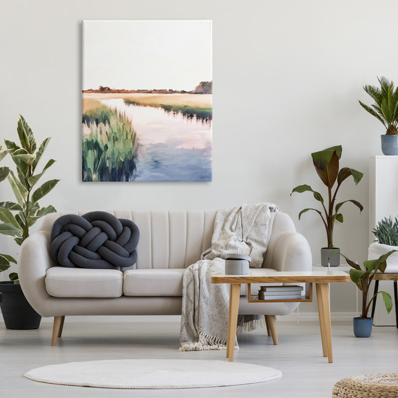 "Paysage de rivière champêtre" par Amy Hall, peinture, H 48 po x l 36 po x P 1,5 po