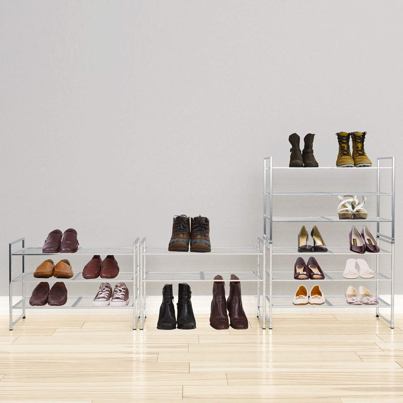 Black Metal 9 Pair Stackable Shoe Rack