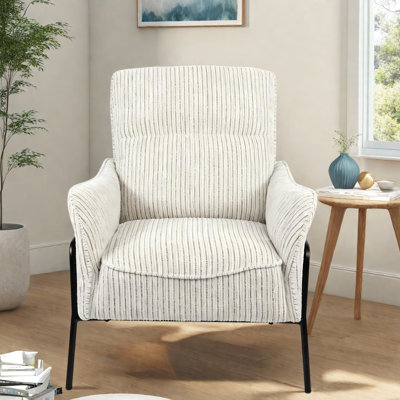 Chaises d'appoint modernes, fauteuil en tissu crème gris avec structure en métal noir pour la maison