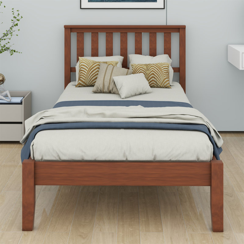 Wood Platform Bed With Headboard, Walnut