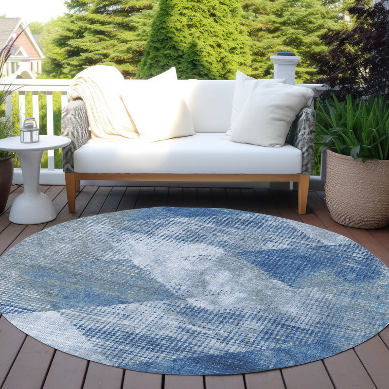 Arvaya Blue Washable Indoor-Outdoor Rug - , 8' x 8'