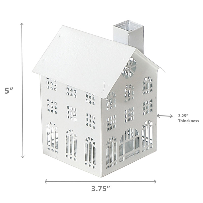 Metal House Tealight Holder (Large), 6" H x 5" W x 8" D, White
