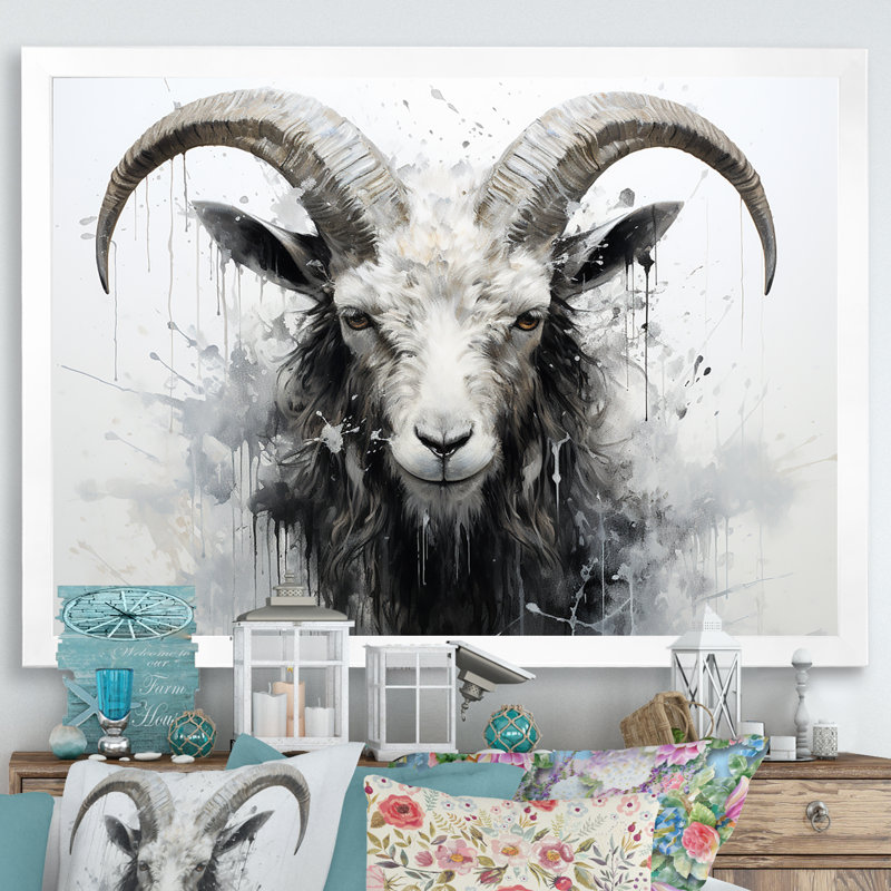 Impression sur toile, "Ram noir et blanc", Cadre simple blanc, H 16 po x l 32 po x P 1 po
