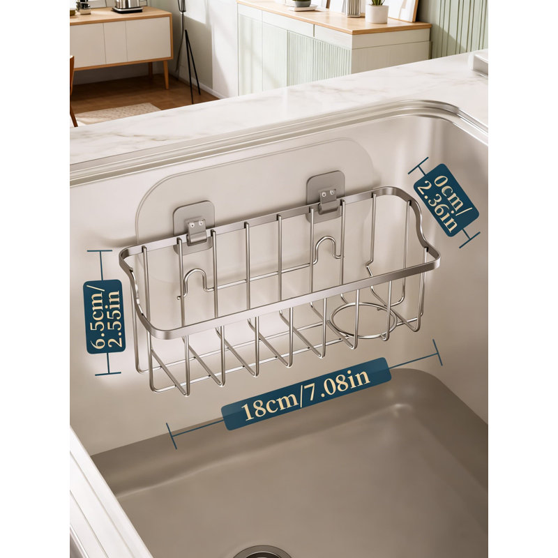 Porte-éponge en acier inoxydable pour évier de cuisine, échelle 2-en-1 avec porte-brosse, 2 méthodes d'installation (ventouses et crochet adhésif), organisateur d'évier antirouille pour séchage rapide