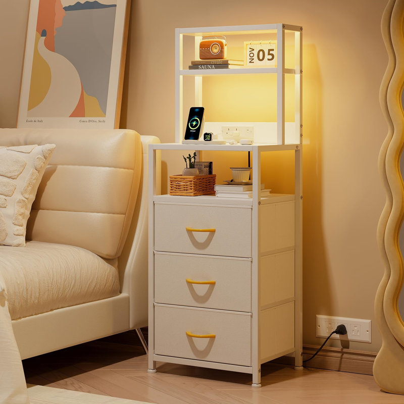 41cm W Metal Bedside Table, White