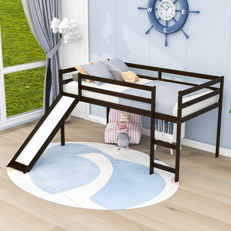Lit mezzanine simple en bois avec glissade, Espresso