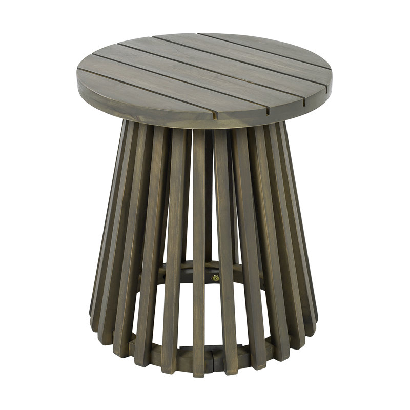 Outdoor Acacia Wood Patio Side Table, Round Coffee Table for Backyard, Lawn, Balcony, Durable and Stylish, Gray