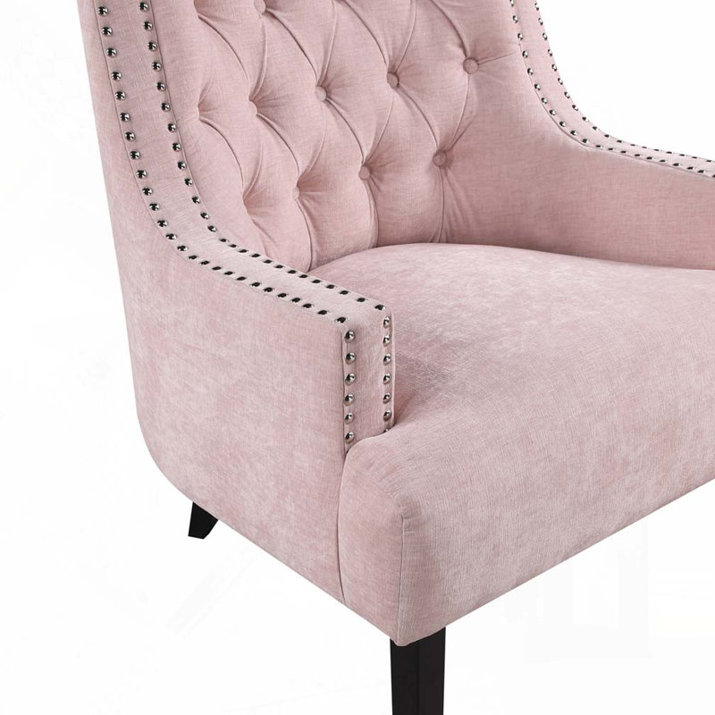 Upholstered Wingback Chair, Pink Fabric