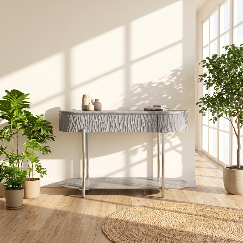Table de canapé en chrome lustré et chrome l 47 po x P 16 po x H 30 po Yukino