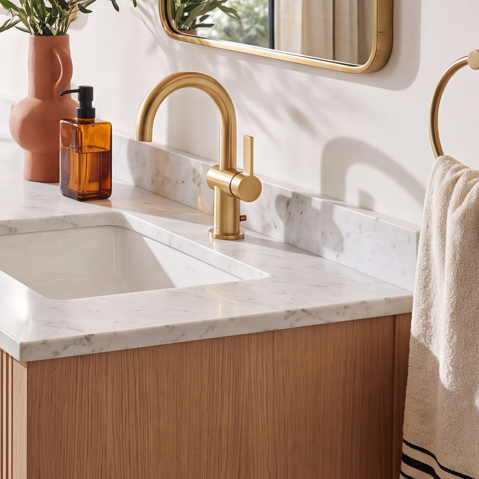 Cia Single-Hole Bathroom Faucet with Drain, Brushed Gold