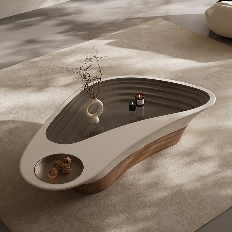Bayat Single Solid Wood Coffee Table with Glass Top, No-Assembly Required