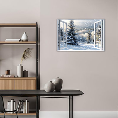 Large Winter Wonderland Wall Art - Superbe scène de neige d'hiver, art mural sur toile pour le décor du salon, images encadrées d'arbres d'hiver pour la chambre à coucher, cadre en bois imprimé sur toile tendue, 28 po x 40 po