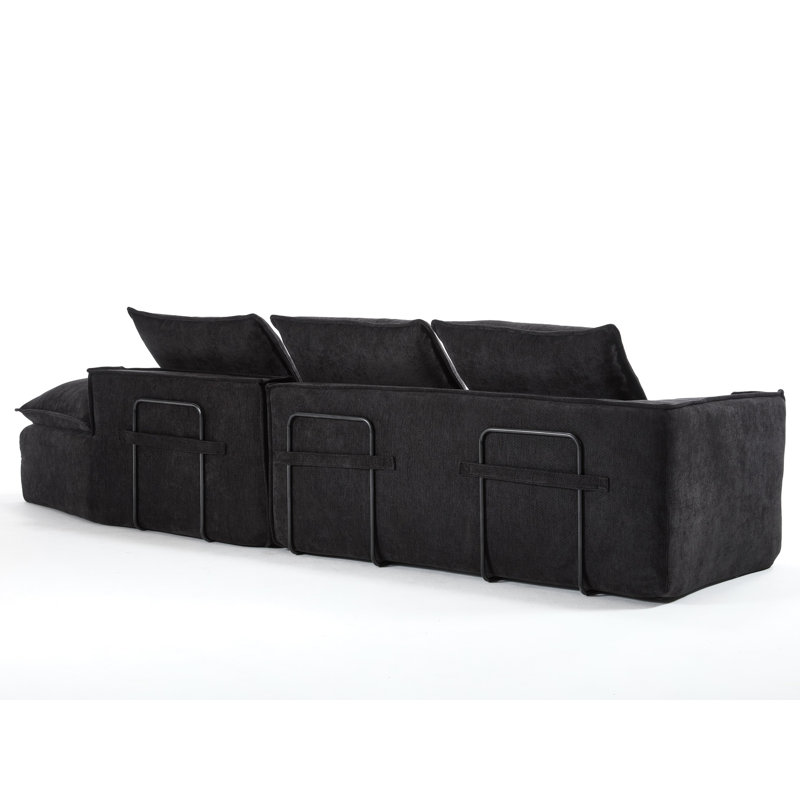 Upholstered Sectional Sofa Couch, Black Fabric