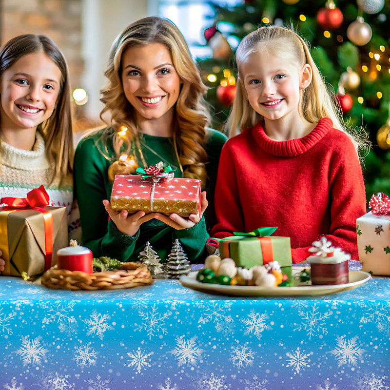 Snowflake Tableclot,3 Pcs Winter Wonderland Tablecloth Set