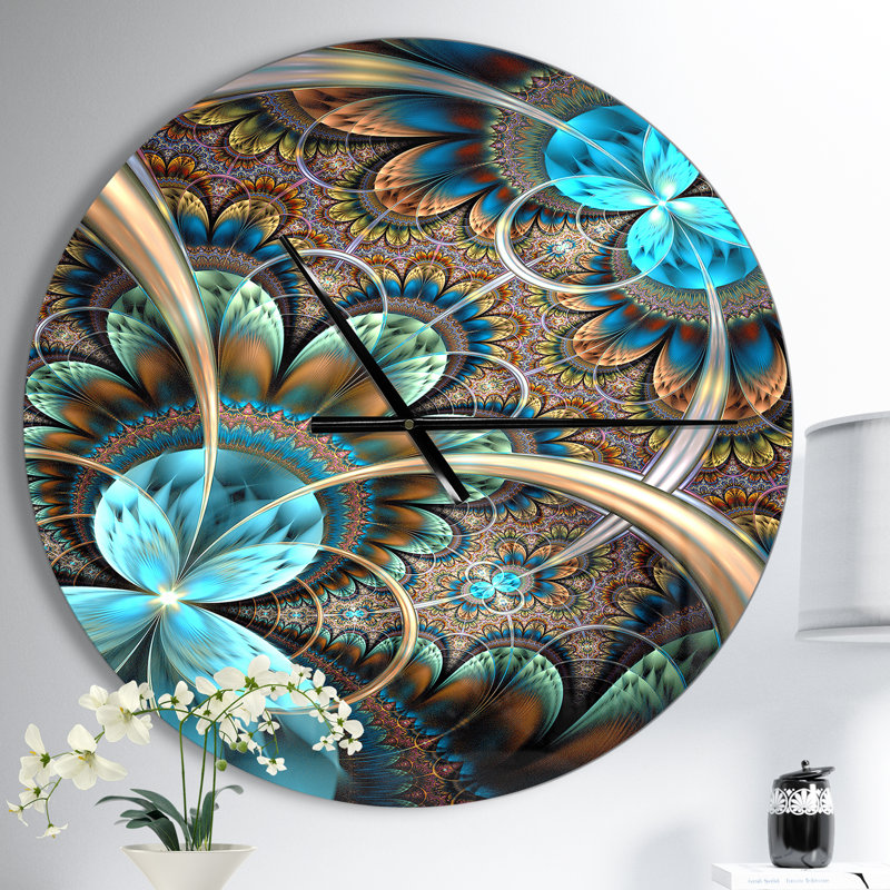 Fleur fractale bleu clair - horloge murale moderne, Moyen