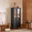 Vitrine de style Mid-Century moderne de 72,71 po de hauteur avec portes doubles, placage en bois de frêne, 6 tablettes réglables et poignées en métal pour le rangement du salon