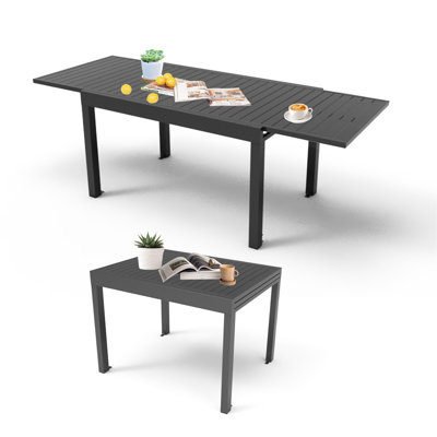 Aluminum Patio Extendable Dining Table, Adjustable Indoor Outdoor Patio Dining Table With E-Coating For 4-6 Person Garden Lawn Porch Bistro Furniture