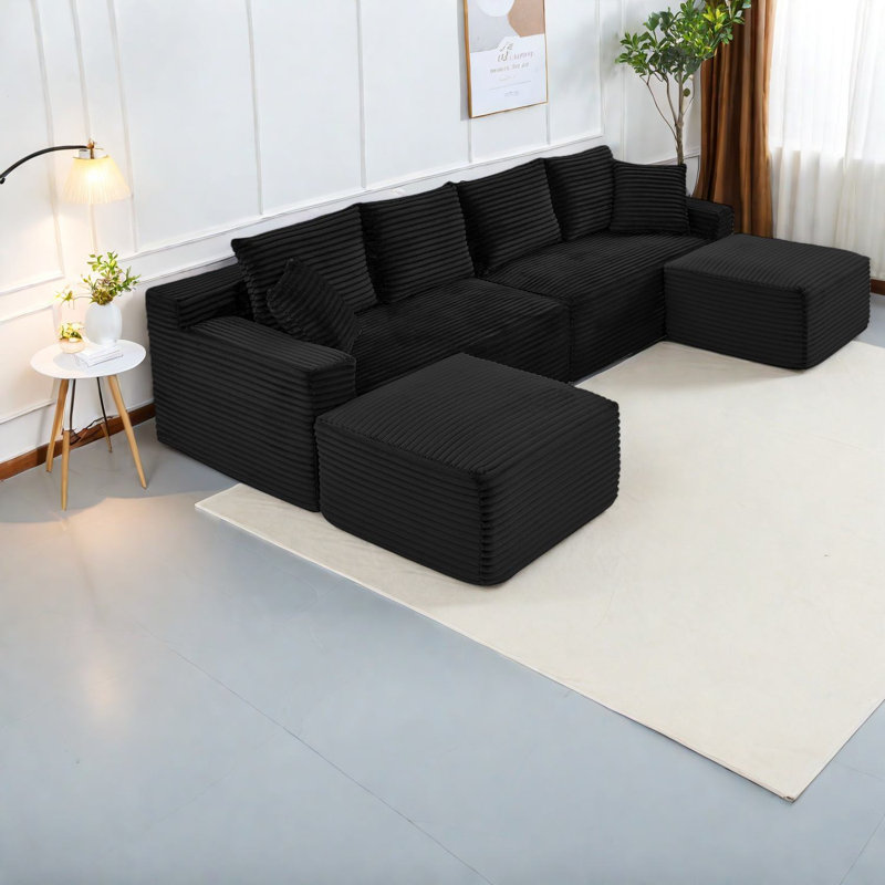 Canapé modulaire moderne en forme de U en velours côtelé, tissu moelleux pour le salon