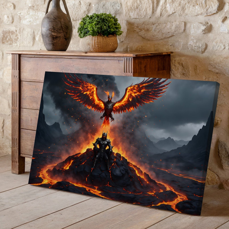 Toile, "Une scène majestueuse" représentant un Fiery Phoenix, art mural Lava, H 9 po x l 12 po