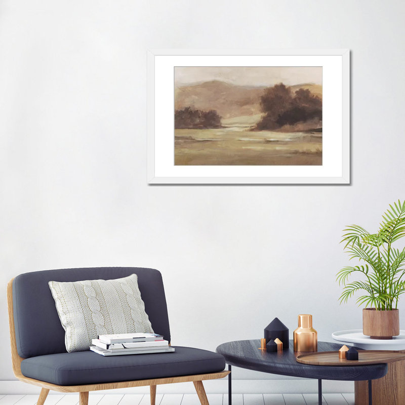Reproduction d’art, "discrète Landscape I" par Ethan Harper, Toile avec cadre en bois beige, H 24 po x l 32 po, Blanc