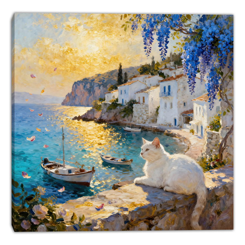«Seaside Cat at Sunset», art mural sur toile tendue, L 30 po x H 30 po x P 1,5 po