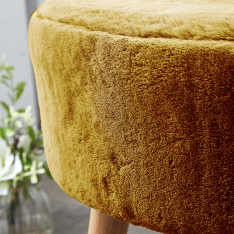 Weisser Upholstered Ottoman, Lemon Curry Faux Fur