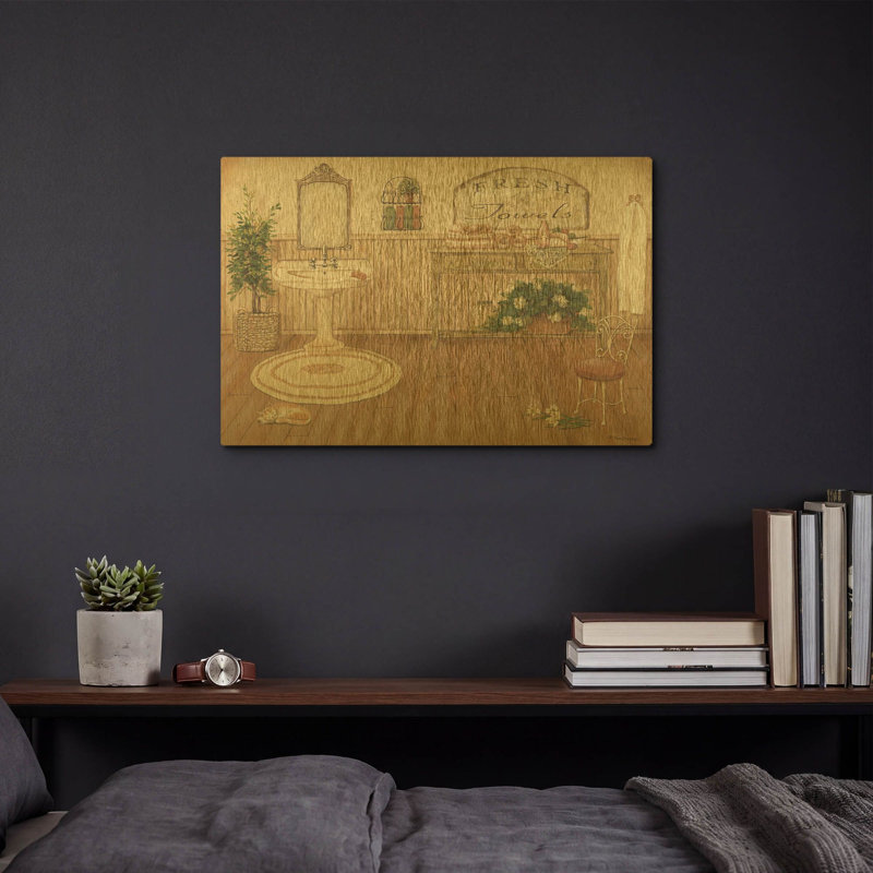 «Vintage Bath II» par Pam Britton, art mural en métal doré, 16 po x 12 po, 16 po x 12 po