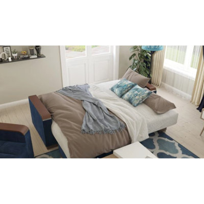 Méridienne convertible en microfibre bleue, 3 sièges, fonction de rangement, transformation clic-clac, canapé-lit de 80,3 po x 68,8 po, limite de poids de 1 000 lb, fauteuil à coussins rembourrés de mousse avec