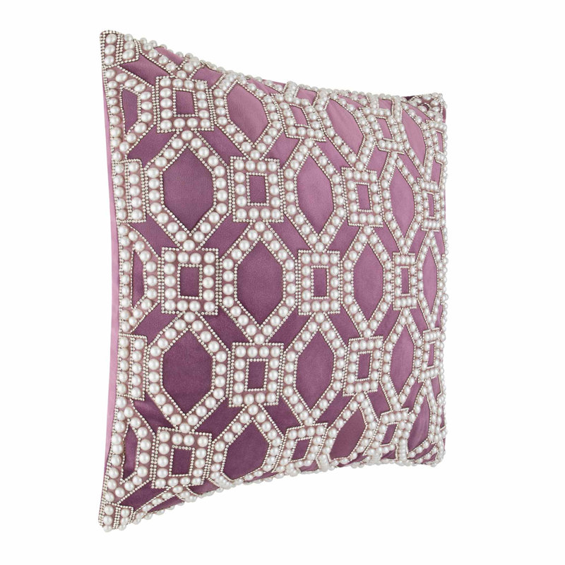 Coussin Sparkles Home Faux perles, strass et insertions de plumes incluses, Carré 16 po, Lavande