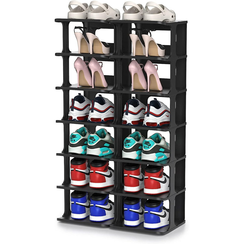 14 Pair Stackable Shoe Rack, Black