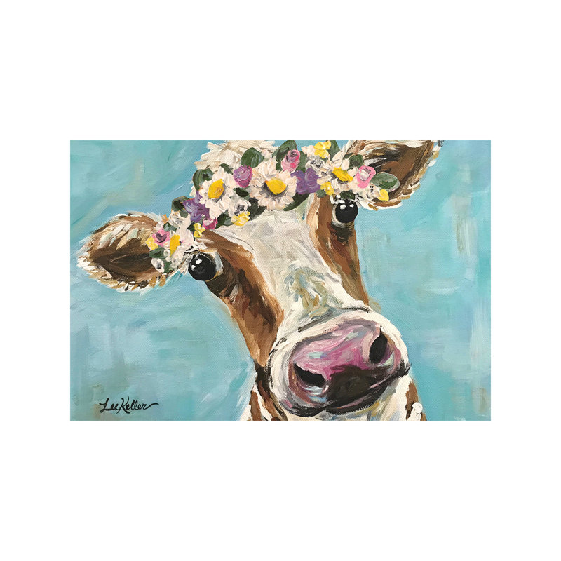 Cow with Flower Crown 1 Piece Wrapped Canvas Painting, 66.04 cm H x 45.72 cm W x 3.175 cm D