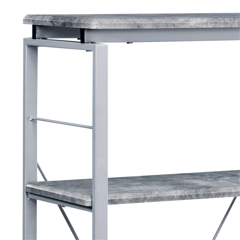 Grey Silver 4-Shelf Bookcase - Versatile Storage Solution Metal & Wood Construction Modern In And Powder Coating Office Work Style