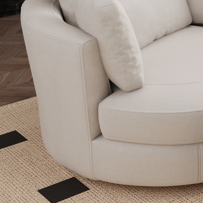 50" W Oversized Upholstered Swivel Barrel Chair With Ottoman, Beige
