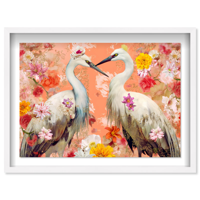 Contemporary Chinoiserie Aviary Canvas Animals Print by Oliver Gal, 37.5"H x 55.5"W, Black Frame