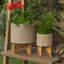 Jardinières en filet texturé sur support pour salon ou patio - Pots de fleurs d'intérieur en céramique modernes pour la décoration intérieure - ensemble de 2, brun clair-2106980781-2086110845-2106980951