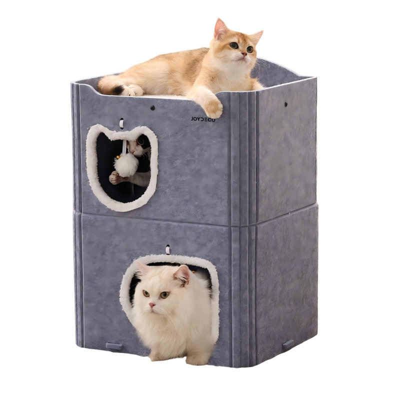 Maison pour chat en feutre de 2 étages avec tunnel, maisonnette résistante aux égratignures et lit escamotable pour chatons, petits chiens et lapins