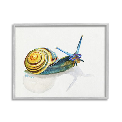 Snail Wearing Snorkel Mask Framed Giclee Art by Jennifer Redstreake