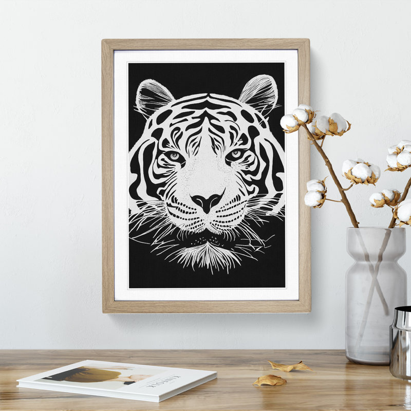 Monochrome Tiger No.3 - Framed Print, 46cm H x 34cm W x 2cm D, Oak Framed