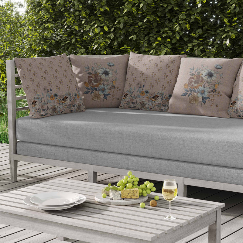 Coussin intérieur / extérieur Misty Meadows, Bleu / Rose, Carré 26 po
