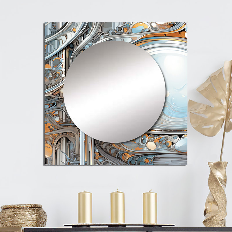 Tender Light Blue Floral Whirling Vision - Abstract Spirals Square Mirror Wall Decor For Bedroom, 23" x 23"
