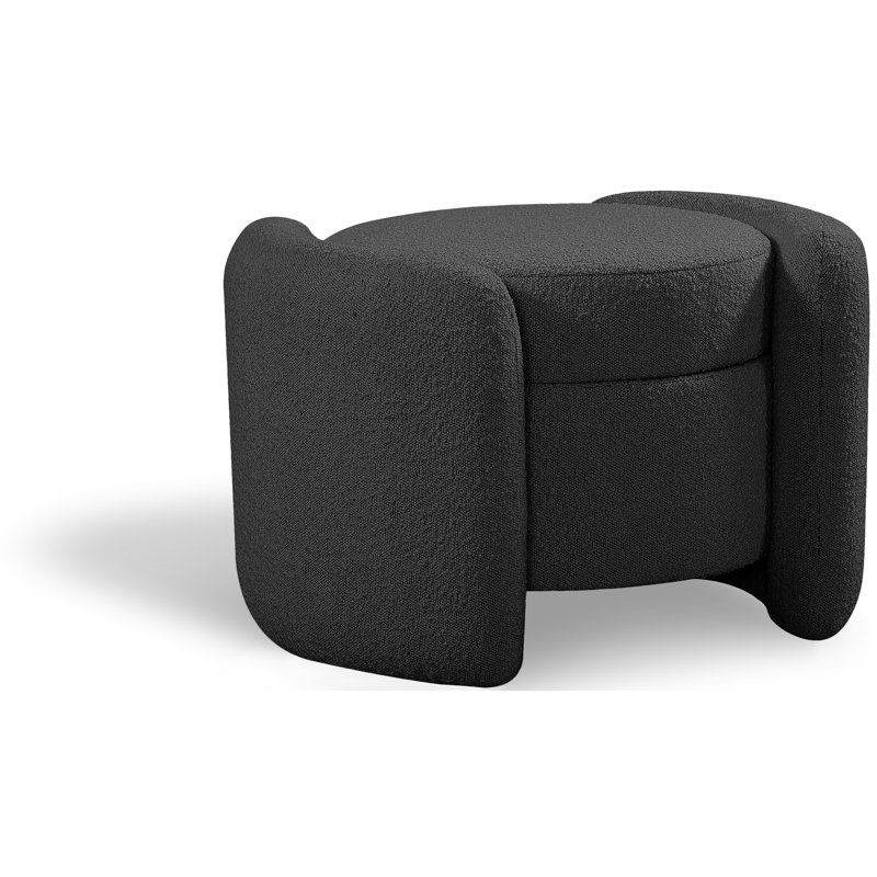 Repose-pieds rond avec rangement Horizon 29 po, Tissu bouclé noir