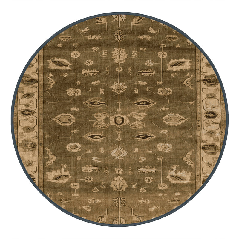 Machine Washable Overdyed Brown Area Rug, Round 4'