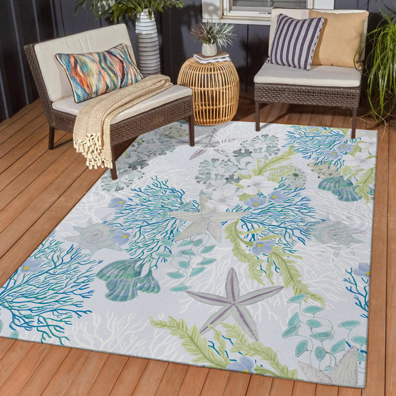 Tapis bleu / gris en polyester tissé à la machine Pagar, Rectangle 9 pi x 12 pi