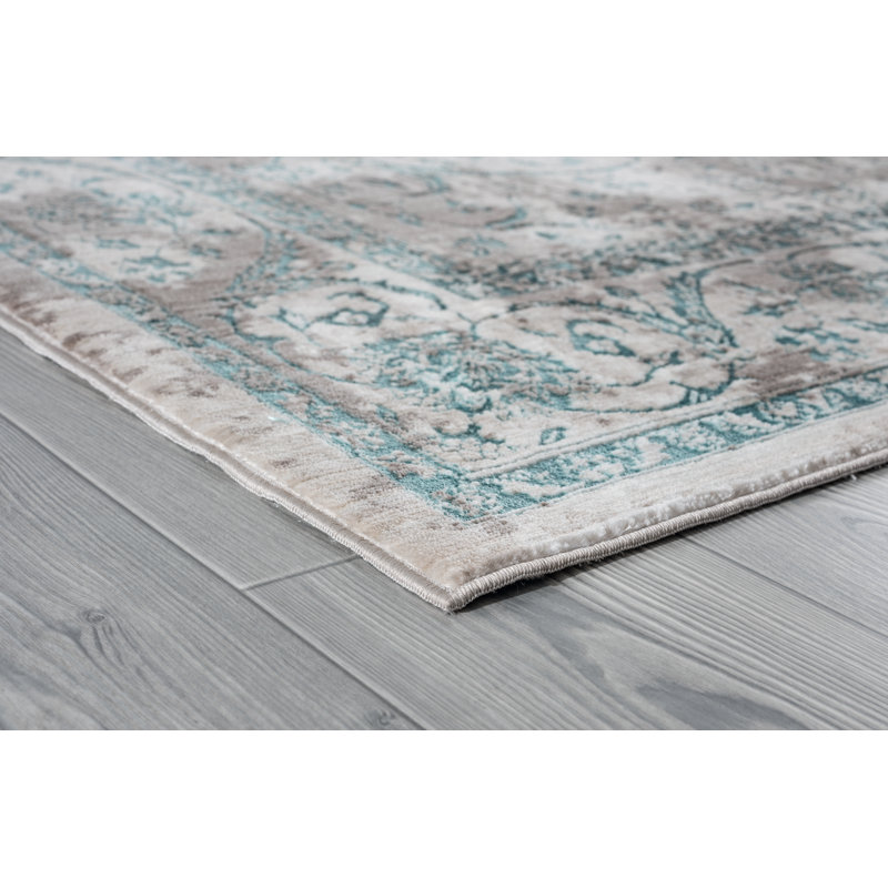 Tapis oriental bleu / gris Rummond, Rectangle 1 pi 7 po x 3 pi