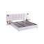 Très grand lit plateforme tapissier hydraulique en velours avec 2 tablettes, 2 lampes de lecture et port USB, beige