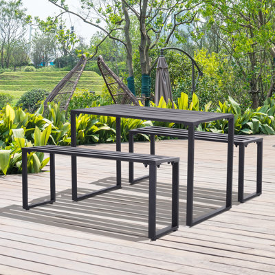 Suffolk 3 Pieces Picnic Bench Set, Table and 2 Benches Black