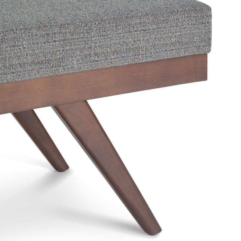 Banc de repose-pieds en tissu Tweed de style Mid-Century avec pieds fuselés évasés Chanelle, Gris galet