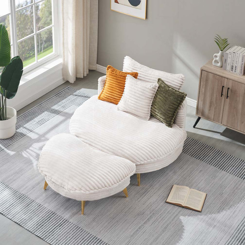 Chaise en velours côtelé avec repose-pieds, Beige